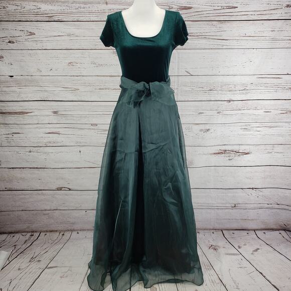 Jody California Green Velvet Chiffon Bow Tie Formal Dress Size 5 - Picture 1 of 14
